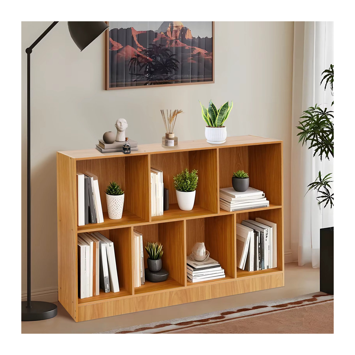 Kompaktes Bücherregal in Natur/Braun, minimalistisches Design für Bücher, Dekorationen und Pflanzen, B/T/H: 120 x 24 x 80 cm - Bild 3