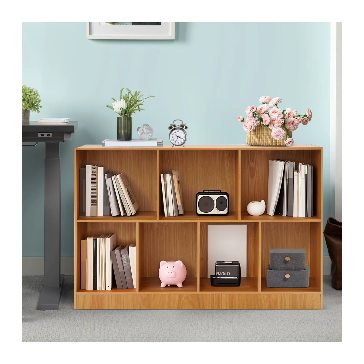 Kompaktes Bücherregal in Natur/Braun, minimalistisches Design für Bücher, Dekorationen und Pflanzen, B/T/H: 120 x 24 x 80 cm - Bild 4