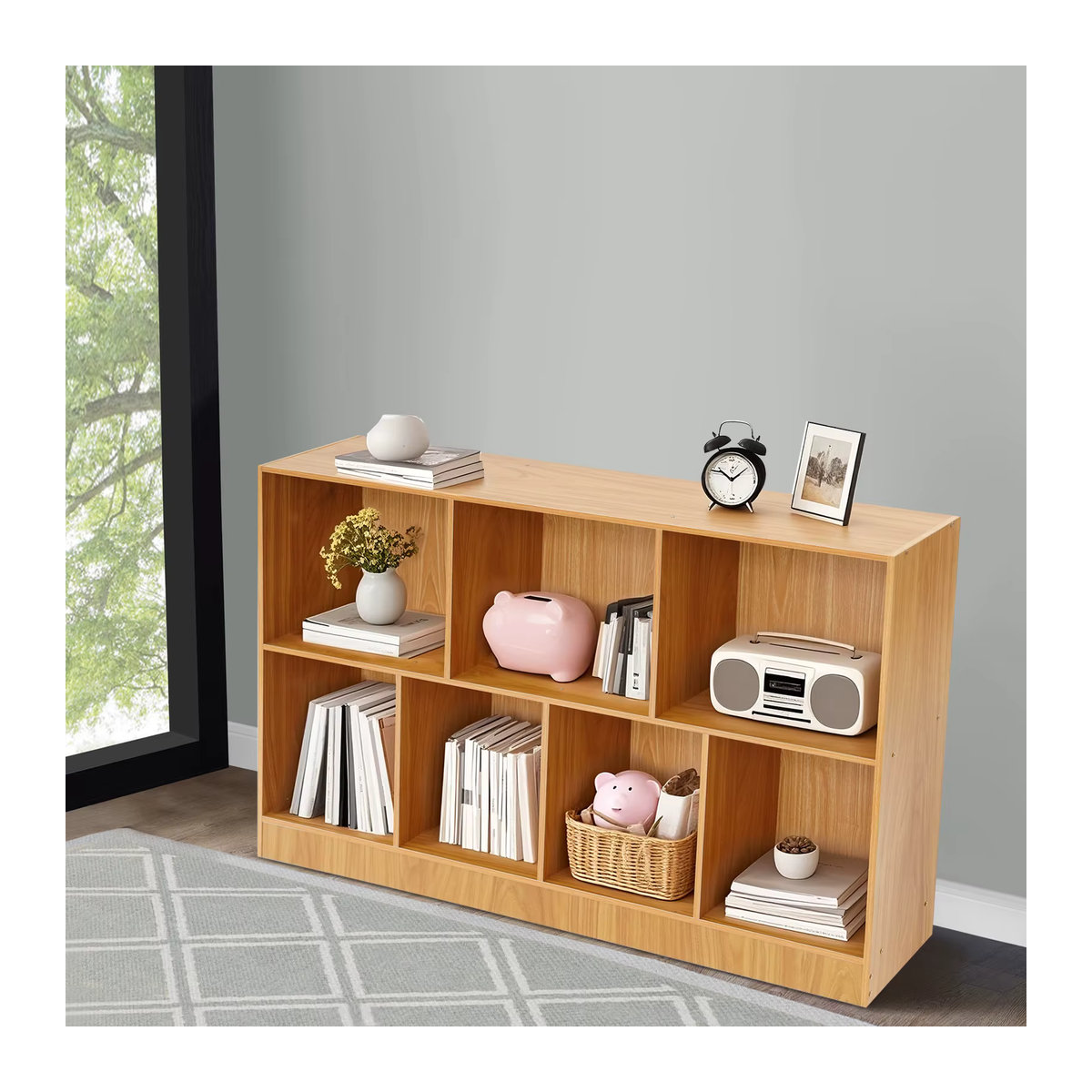Kompaktes Bücherregal in Natur/Braun, minimalistisches Design für Bücher, Dekorationen und Pflanzen, B/T/H: 120 x 24 x 80 cm - Bild 5