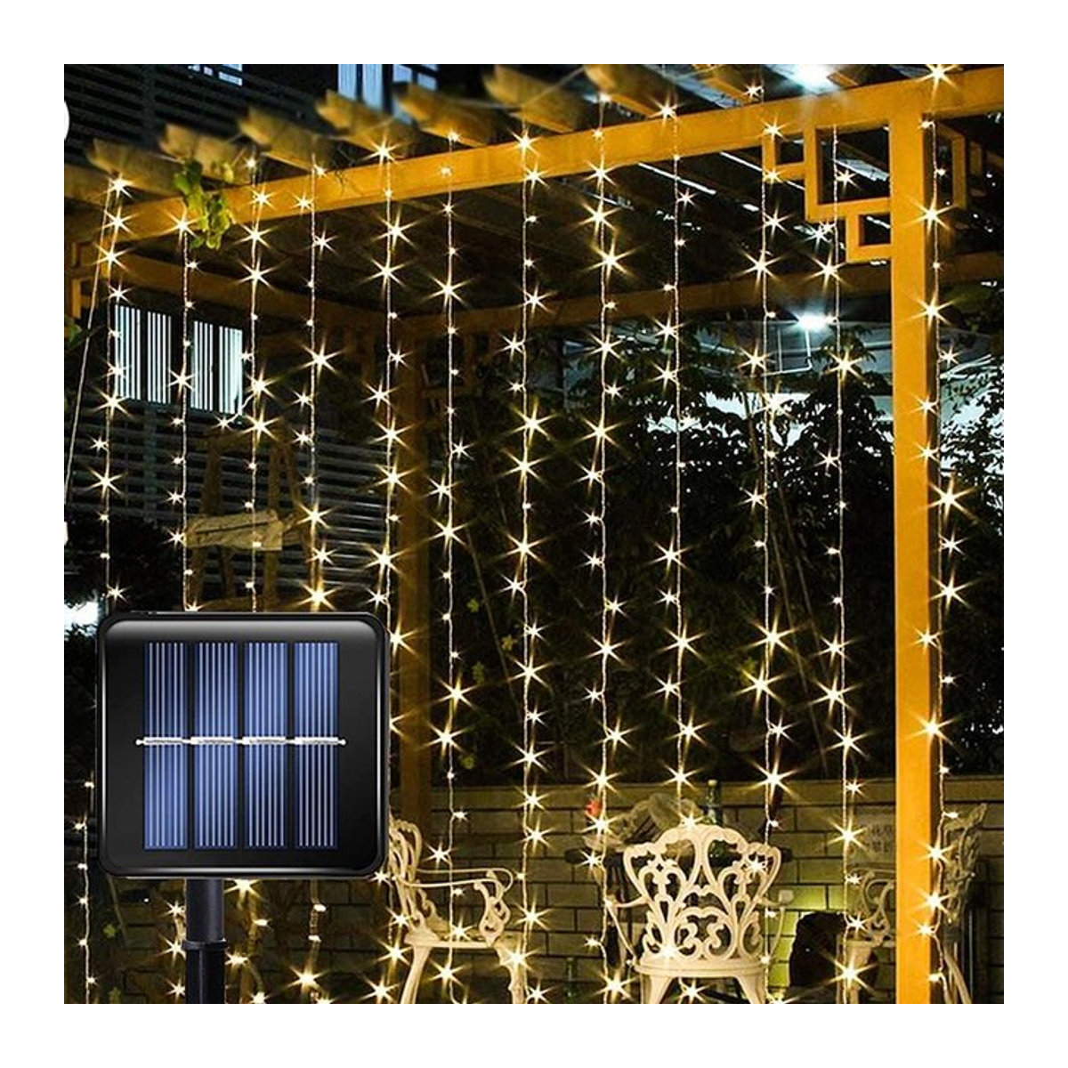 Kongdii LED Solar Vorhang Lichterkette aus Kupferdraht in Warmweiß, Wasserdicht für Garten und Außenbereich, B: 3 m, H: 2 m - Bild 1