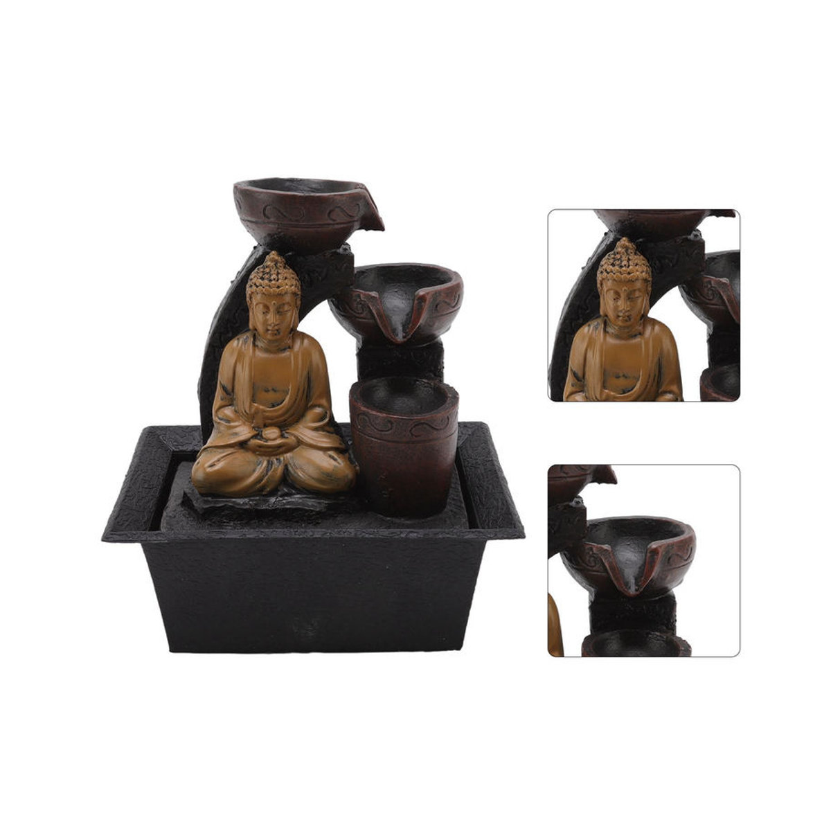 KONNWEI Buddha Wasserfall Dekoration aus Kunstharz mit LED-Beleuchtung in Braun, B/T/H: 13,5 x 18,5 x 22 cm - Bild 4