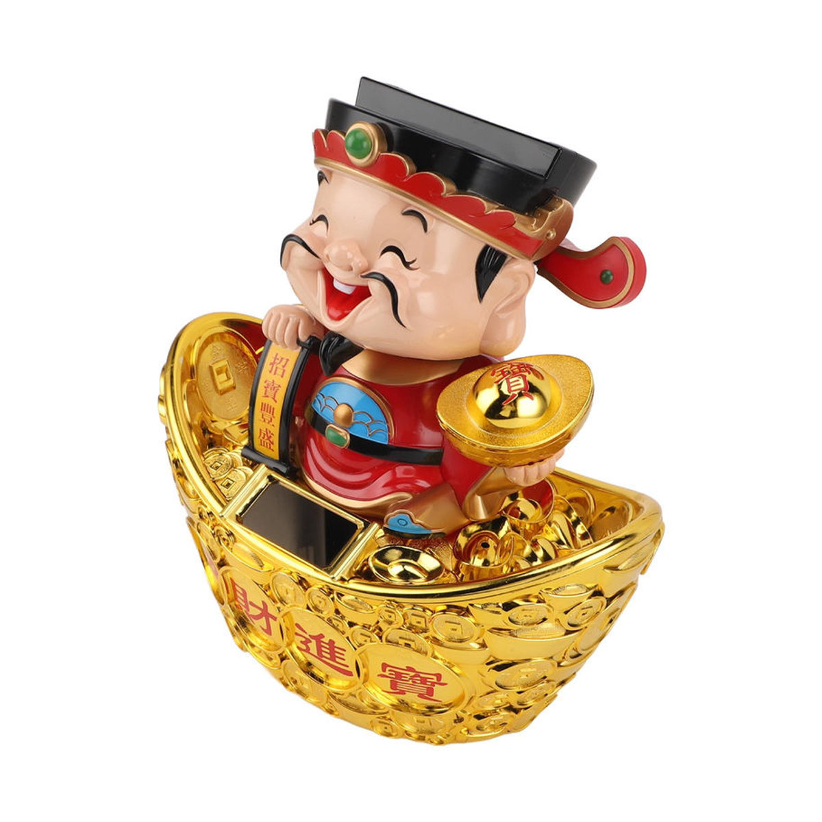KONNWEI Solar-Ornament Gott des Reichtums als nickerndes Dekorationselement in Gold, Höhe: 30,48 cm - Bild 5