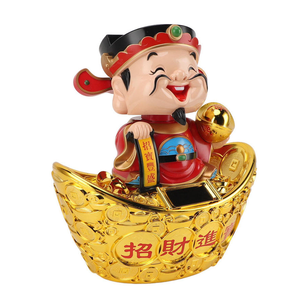 KONNWEI Solar-Ornament Gott des Reichtums als nickerndes Dekorationselement in Gold, Höhe: 30,48 cm - Bild 6
