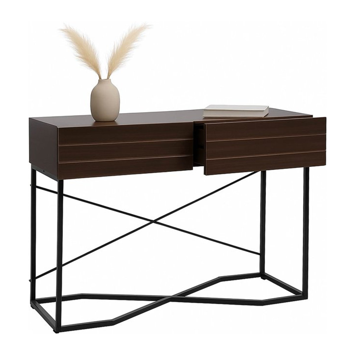 Konsolentisch MCW MCW-P47 im Industrial Design mit Schublade, Walnuss-Optik, B/T/H: 120 x 40 x 81 cm - Bild 1