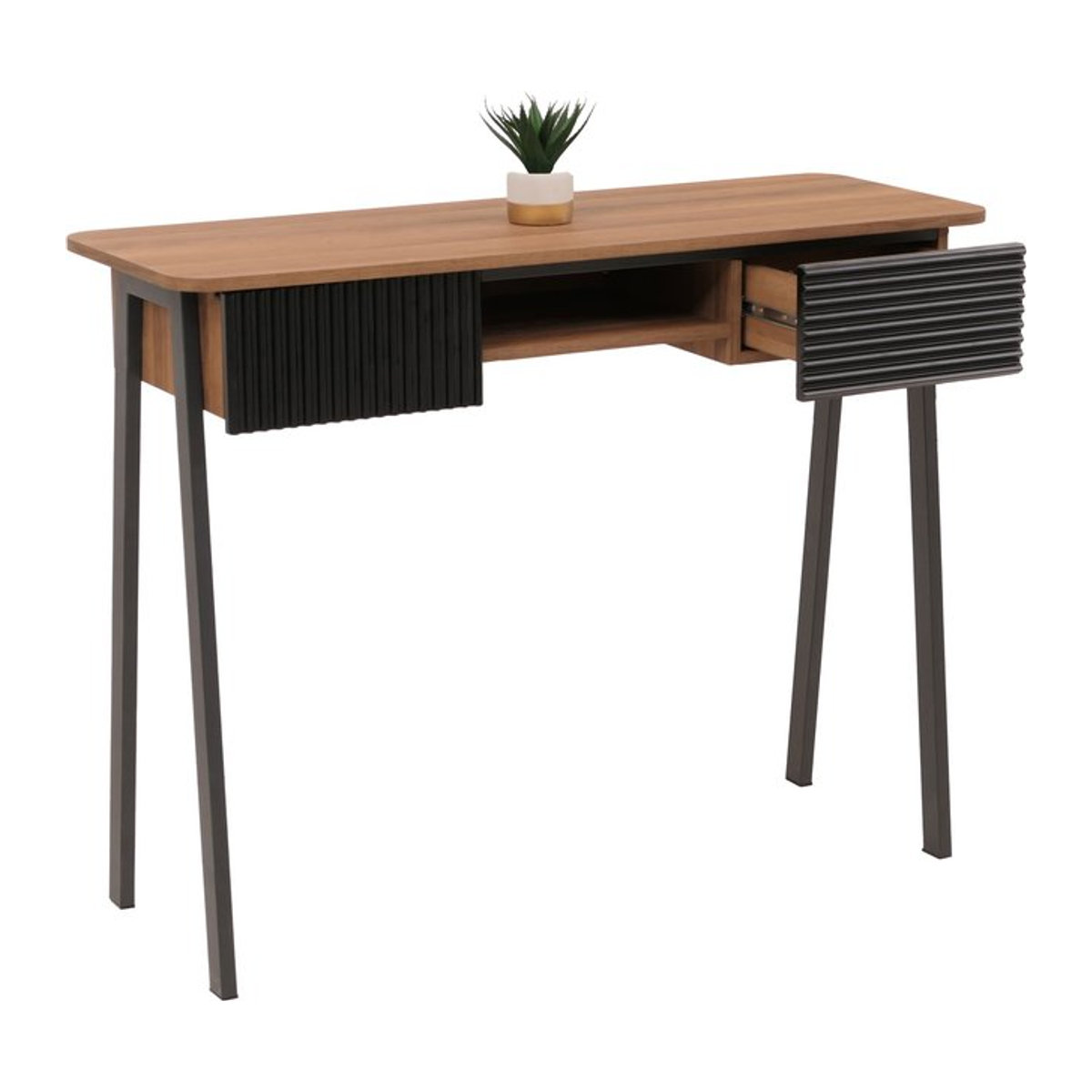 Konsolentisch MCW-O40 als moderner Beistelltisch und Telefontisch mit Schublade aus MDF und Metall in Natur Braun/Beige, B/T/H: 110 x 40 x 88 cm - Bild 1