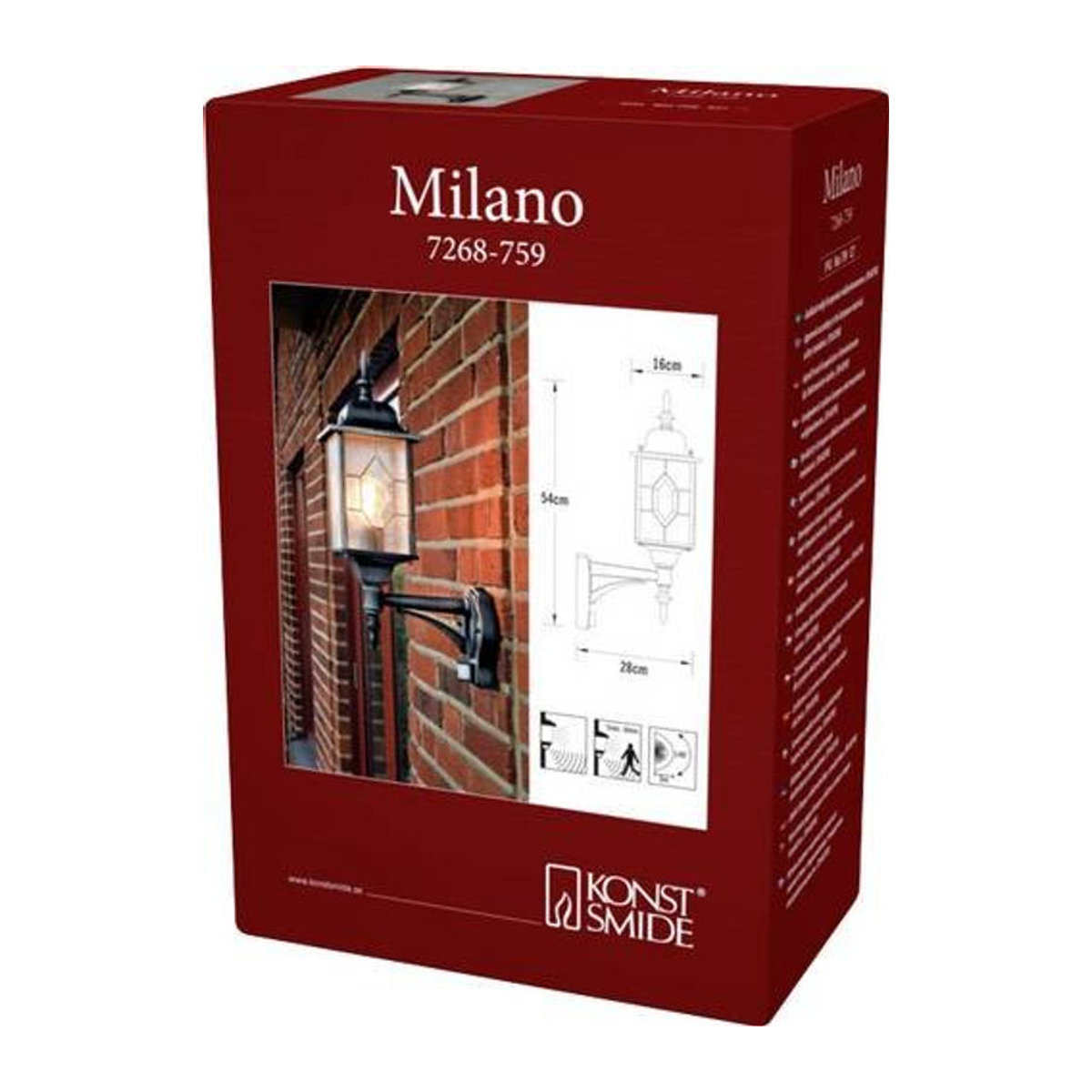 Konstsmide Milano Klassische Außenwandleuchte Schwarz E27 75W - Bild 1