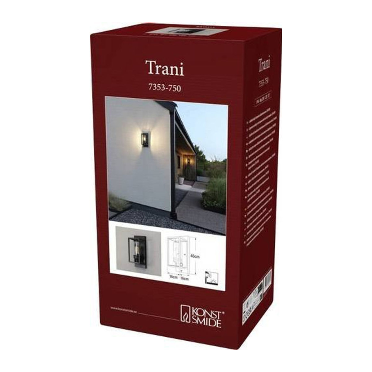 Konstsmide Trani 7353-750 Außenwandleuchte Schwarz mit E27 Fassung 20W - Bild 1