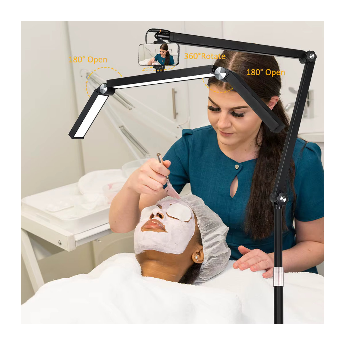 KOOCMIL Halbmond Stehlampe 26 Zoll mit 360 Grad rotierbarem Lichtkopf für Wimpernverlängerung, Tattoo und Hautpflege in Weiß oder Schwarz - Bild 4
