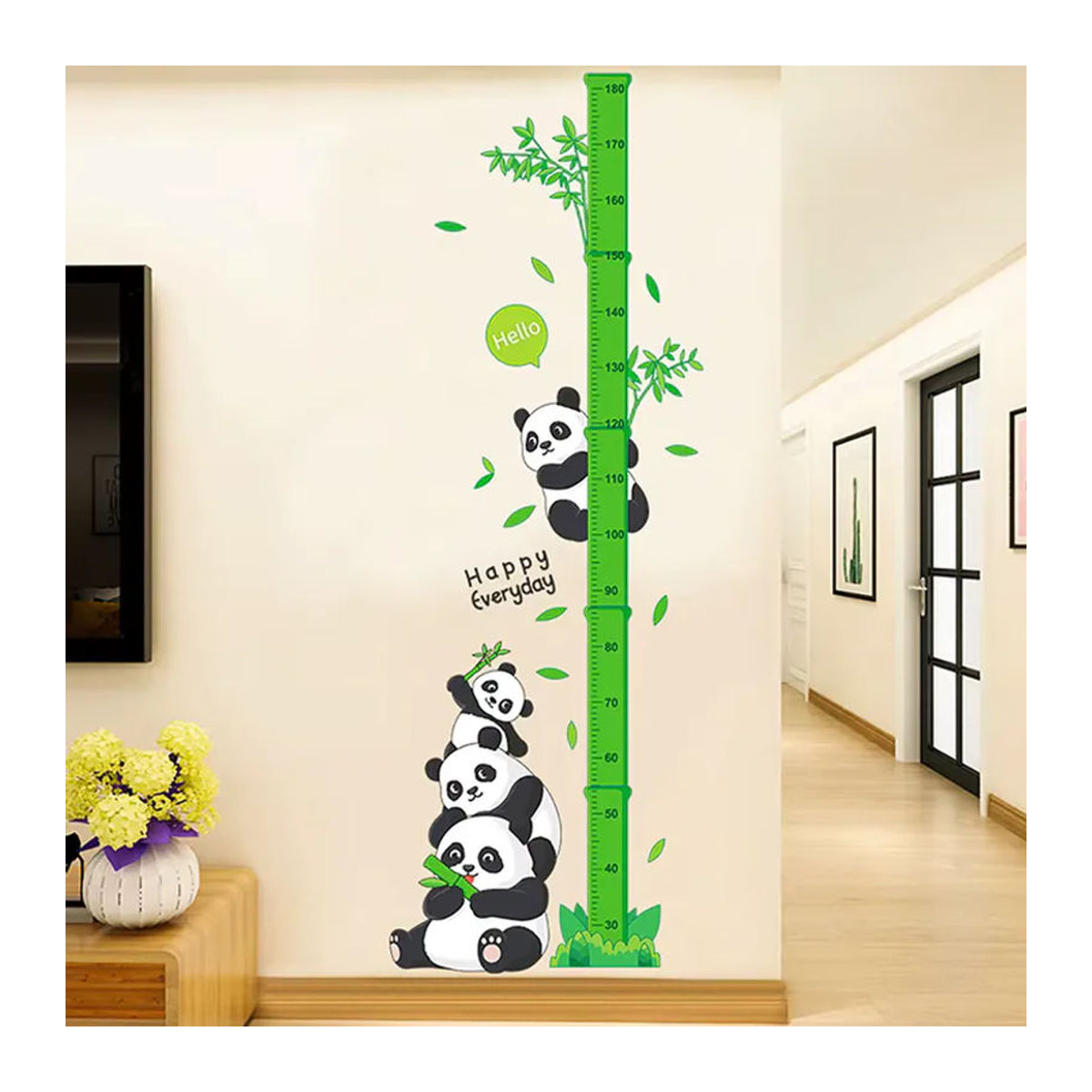 KOQZM Wandaufkleber mit Dinosaurier und Panda als Wachstumsmesser für das Kinderzimmer in Grün - Bild 1