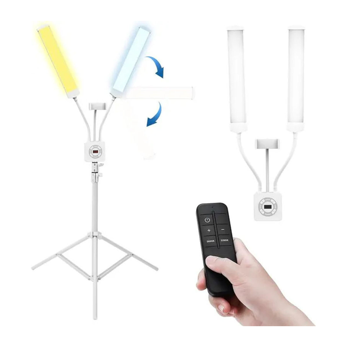 Kosmetiklampe mit Doppelarm und Fernbedienung, 40W Stehlampe für Tattoo und Kosmetik mit Stativ und Handyhalterung, Farbtemperatur 3200K-5600K - Bild 1