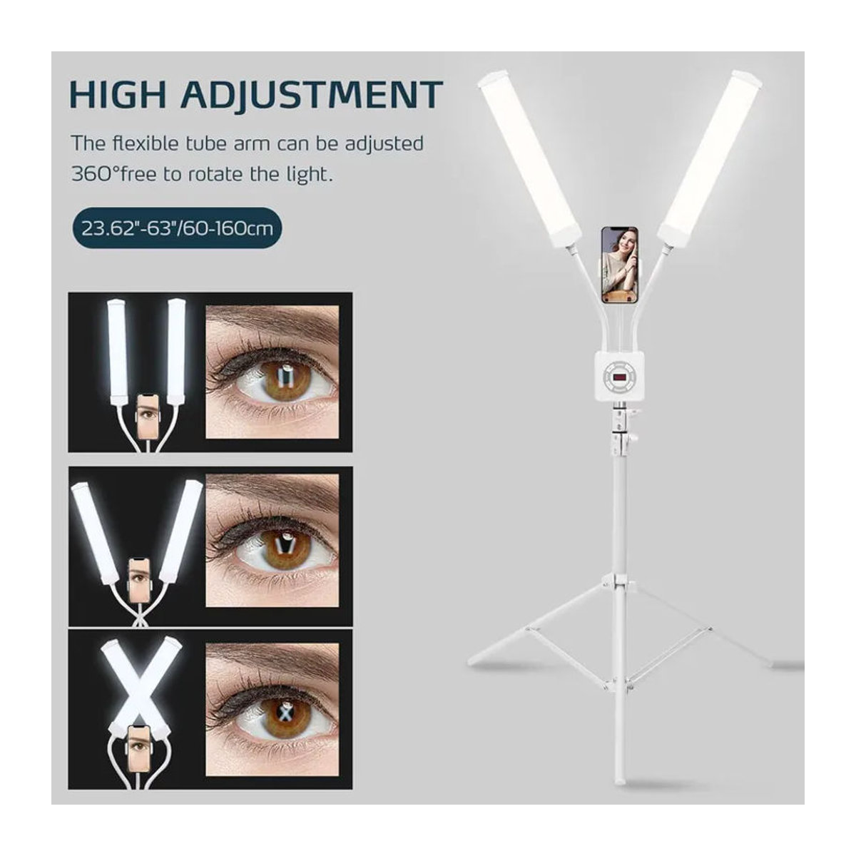 Kosmetiklampe mit Doppelarm und Fernbedienung, 40W Stehlampe für Tattoo und Kosmetik mit Stativ und Handyhalterung, Farbtemperatur 3200K-5600K - Bild 4
