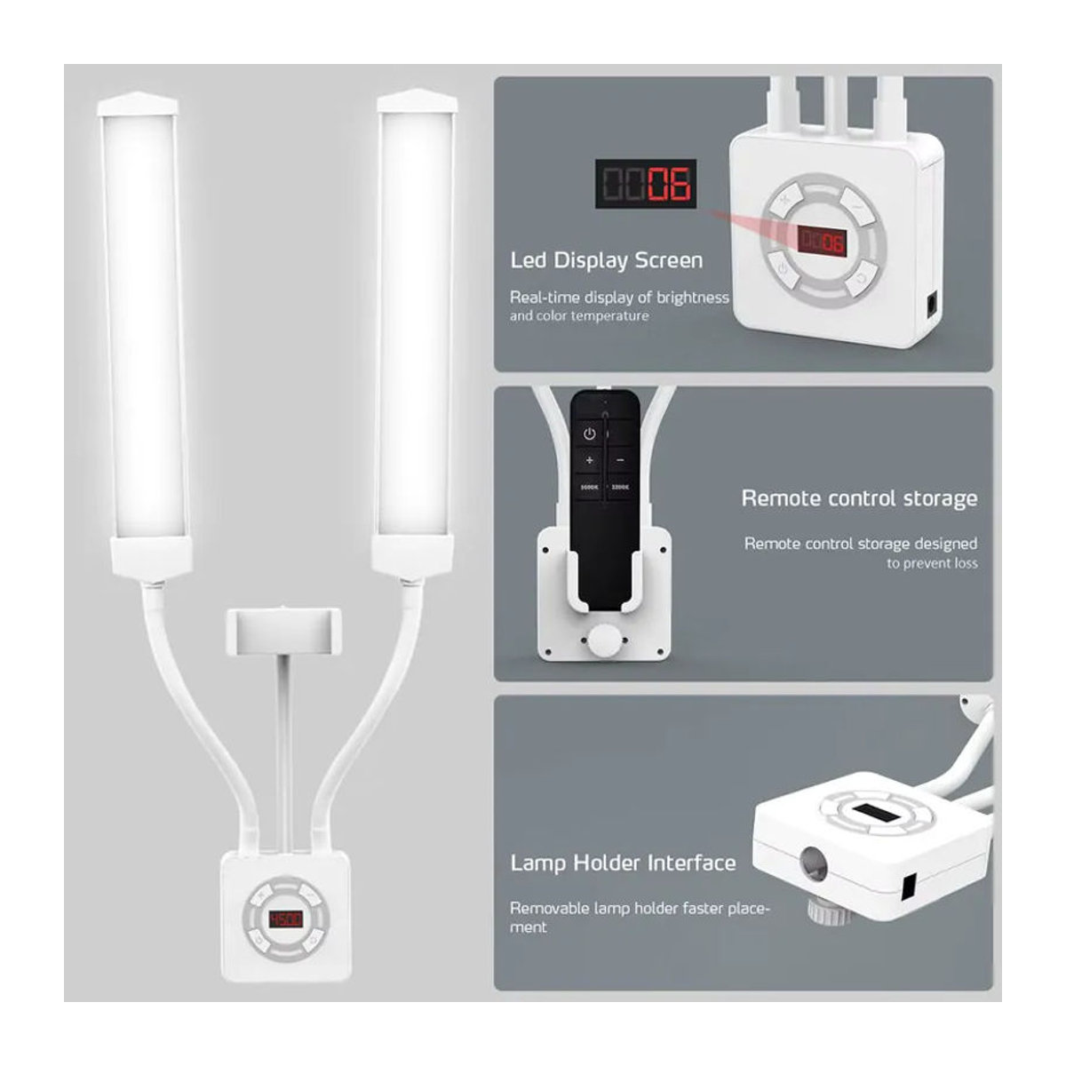 Kosmetiklampe mit Doppelarm und Fernbedienung, 40W Stehlampe für Tattoo und Kosmetik mit Stativ und Handyhalterung, Farbtemperatur 3200K-5600K - Bild 5