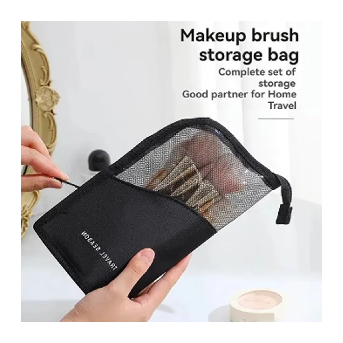 Kosmetiktasche mit Ständer für Frauen, durchsichtiger Make-up-Organizer und Reise-Kulturbeutel mit Pinselhalter, Schwarz - Bild 2