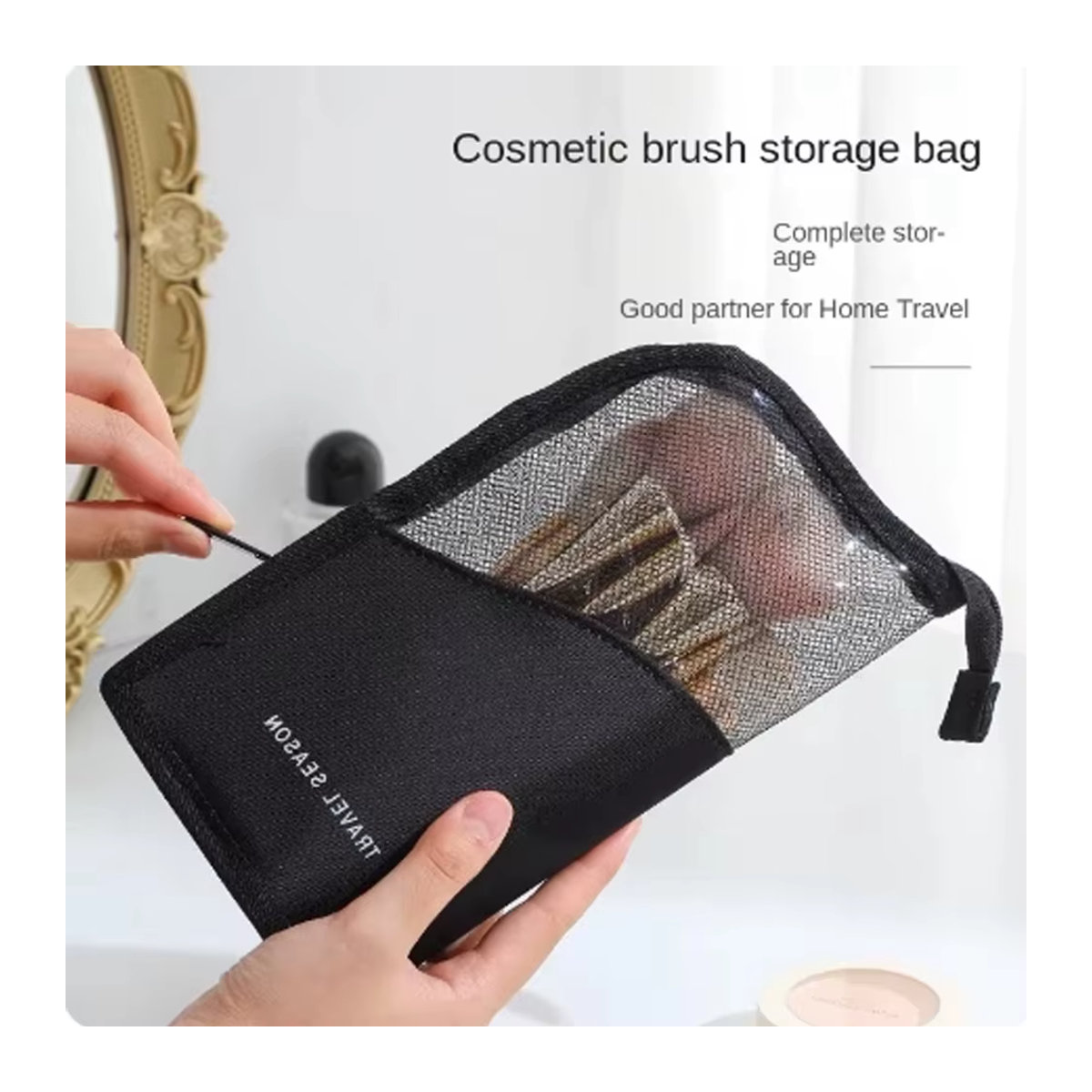 Kosmetiktasche mit Ständer für Frauen, durchsichtiger Make-up-Organizer und Reise-Kulturbeutel mit Pinselhalter, Schwarz - Bild 5