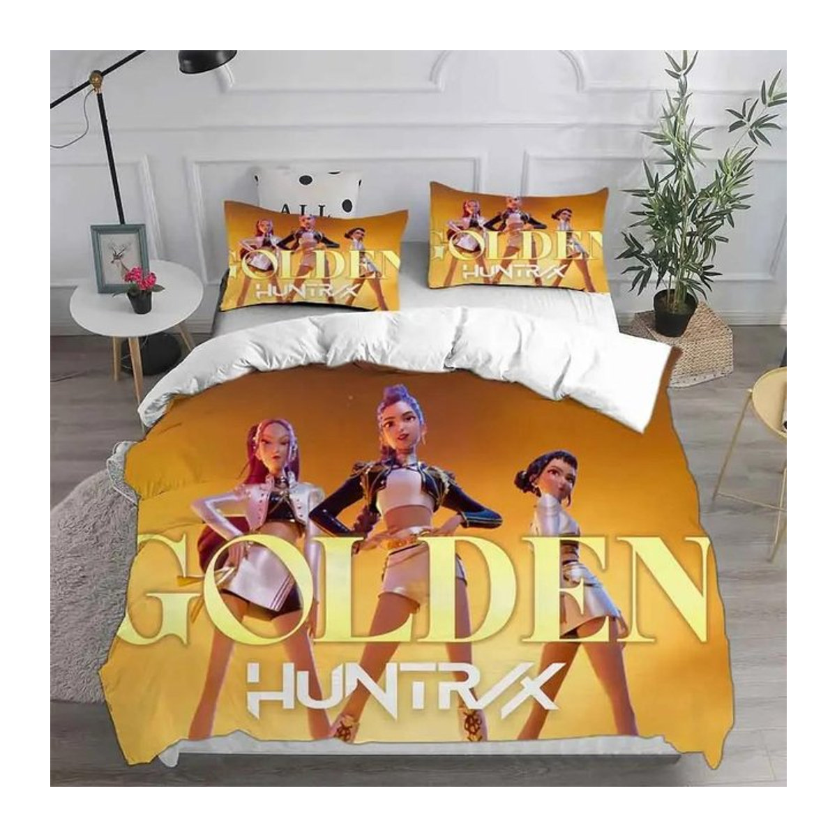 KPop D-Demon Hunters Bettwäscheset Halloween-Design, gelb, B/H: 135 x 200 cm - Bild 1