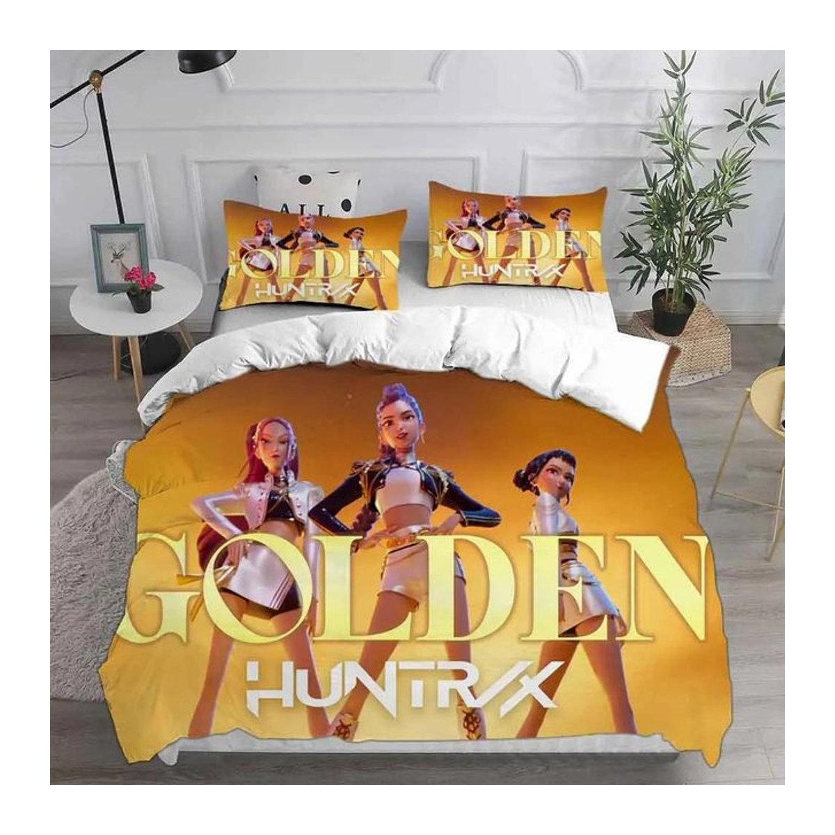 KPop Dämonenjäger Bettwäscheset mit Bettbezug und Kissenbezug, Gelb, B/T/H: 140 x 210 cm - Bild 1