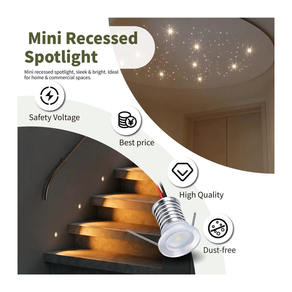 kpslucerna Mini Acryl LED Einbaustrahler für Treppen und Schränke, 1W DC12V, Bunt, Ausschnitt: 13mm - Bild 3