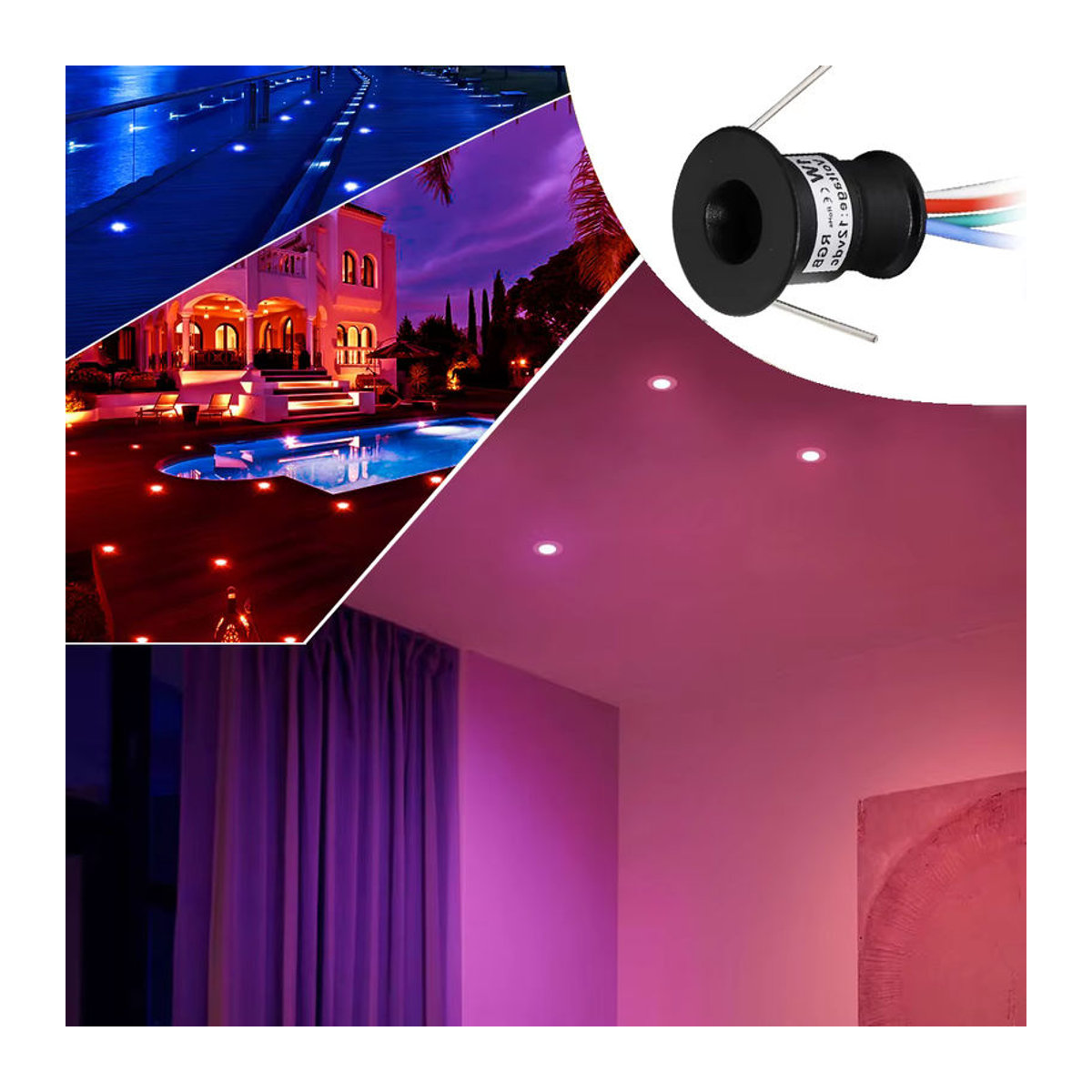 kpslucerna RGB LED Mini Einbaustrahler Schwarz mit 15mm Ausschnitt für Indoor und Bühne - Bild 2