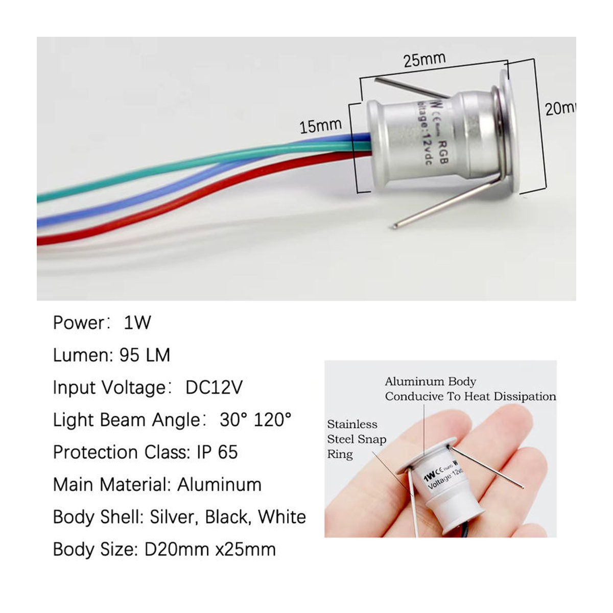 kpslucerna RGB LED Mini Einbaustrahler Schwarz mit 15mm Ausschnitt für Indoor und Bühne - Bild 3