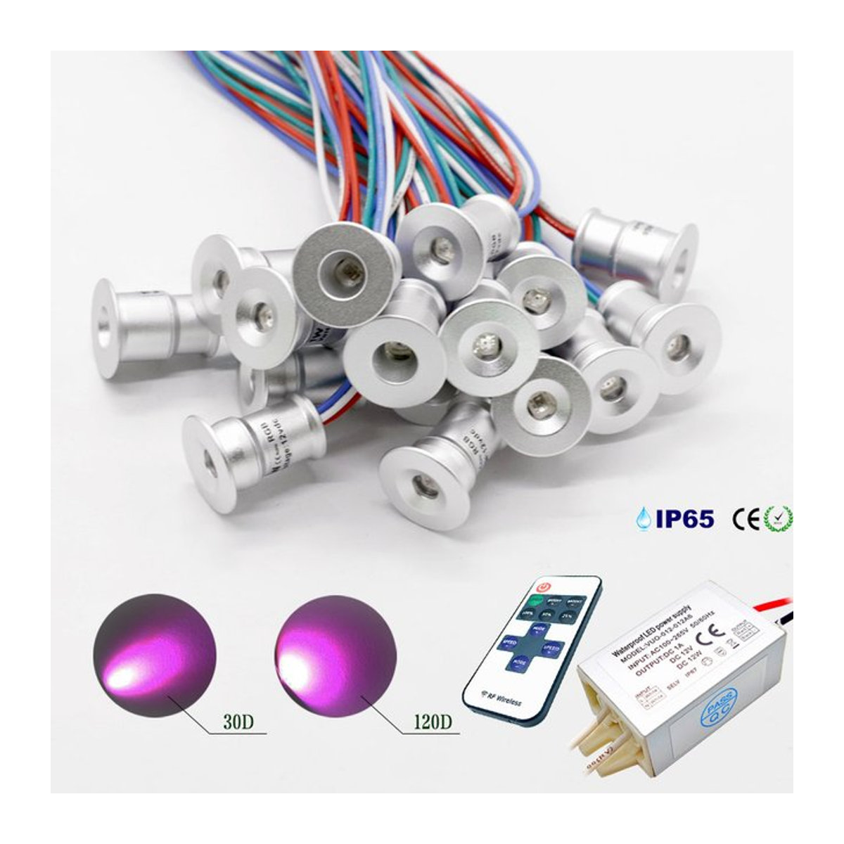 KPSUN RGB LED Einbaustrahler aus Aluminium in Silber, dimmbarer Mini-Deckenspot für Vitrinen und Treppen, 1W DC12V - Bild 1