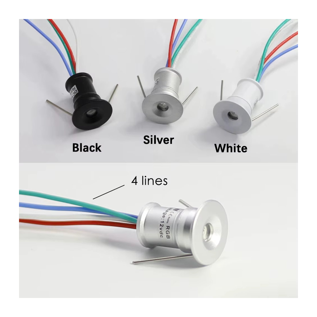 KPSUN RGB LED Einbaustrahler aus Aluminium in Silber, dimmbarer Mini-Deckenspot für Vitrinen und Treppen, 1W DC12V - Bild 3