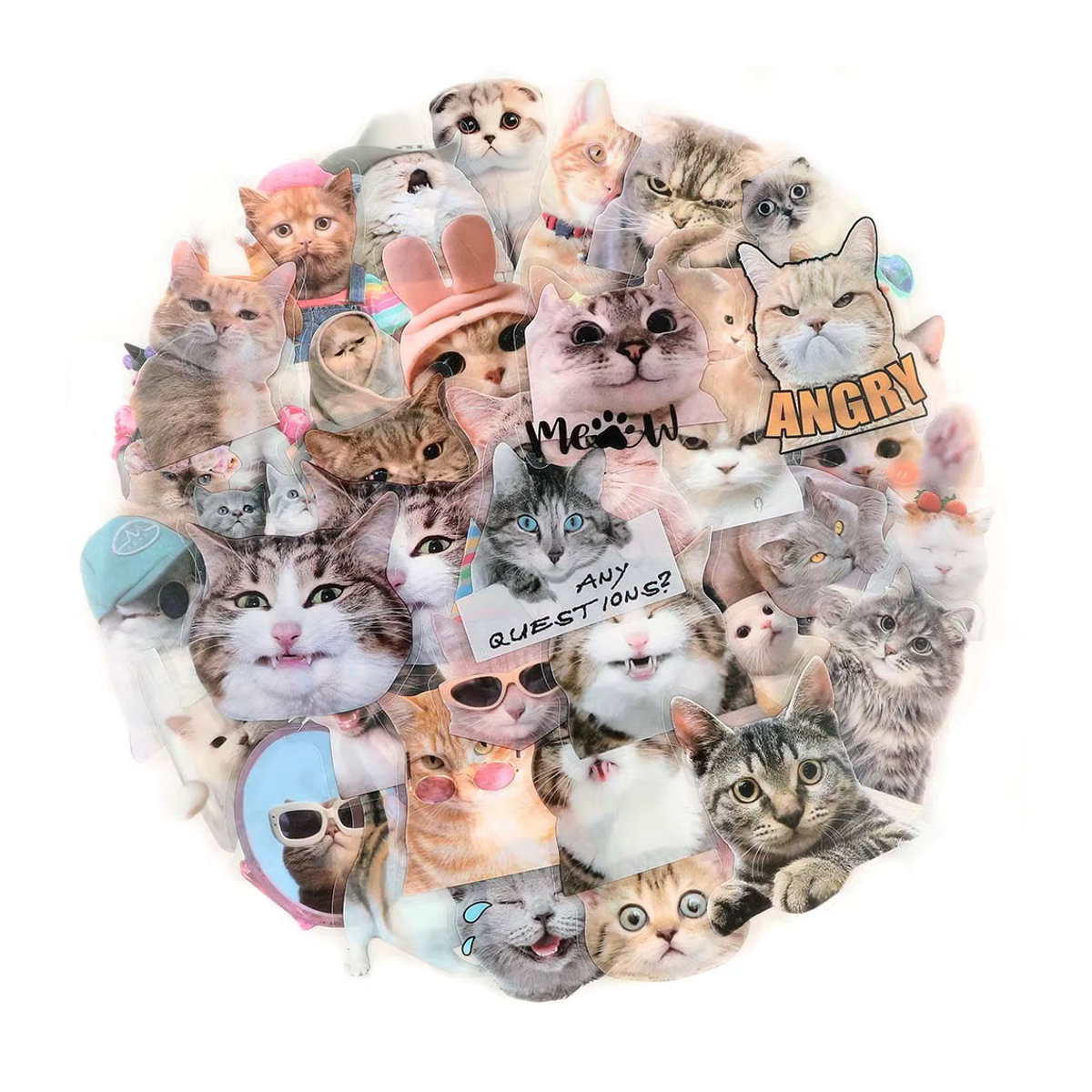 Kpustyle Cartoon Katze Meme Aufkleber Set, transparent und mehrfarbig, 10 Stück - Bild 2