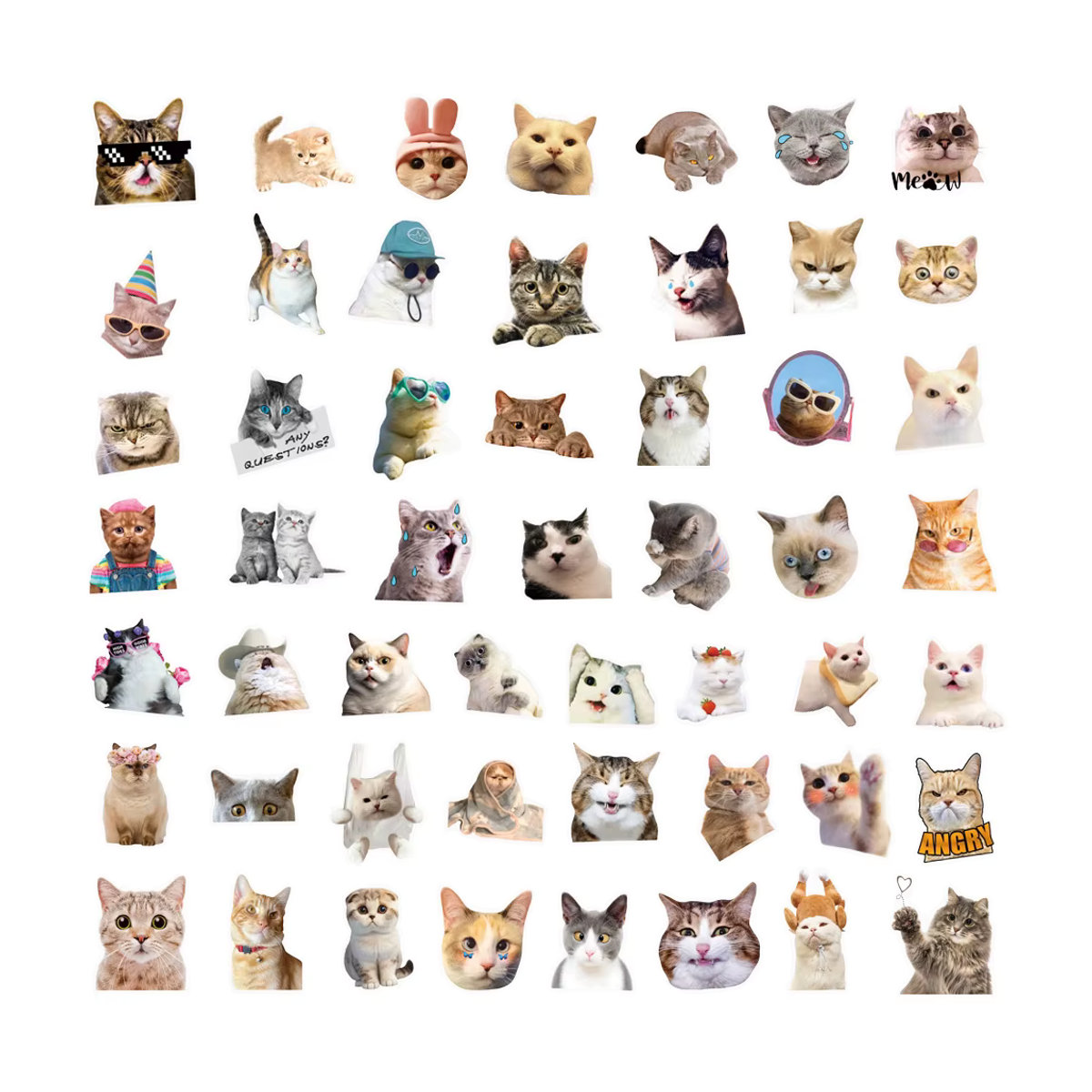 Kpustyle Cartoon Katze Meme Aufkleber Set, transparent und mehrfarbig, 10 Stück - Bild 3