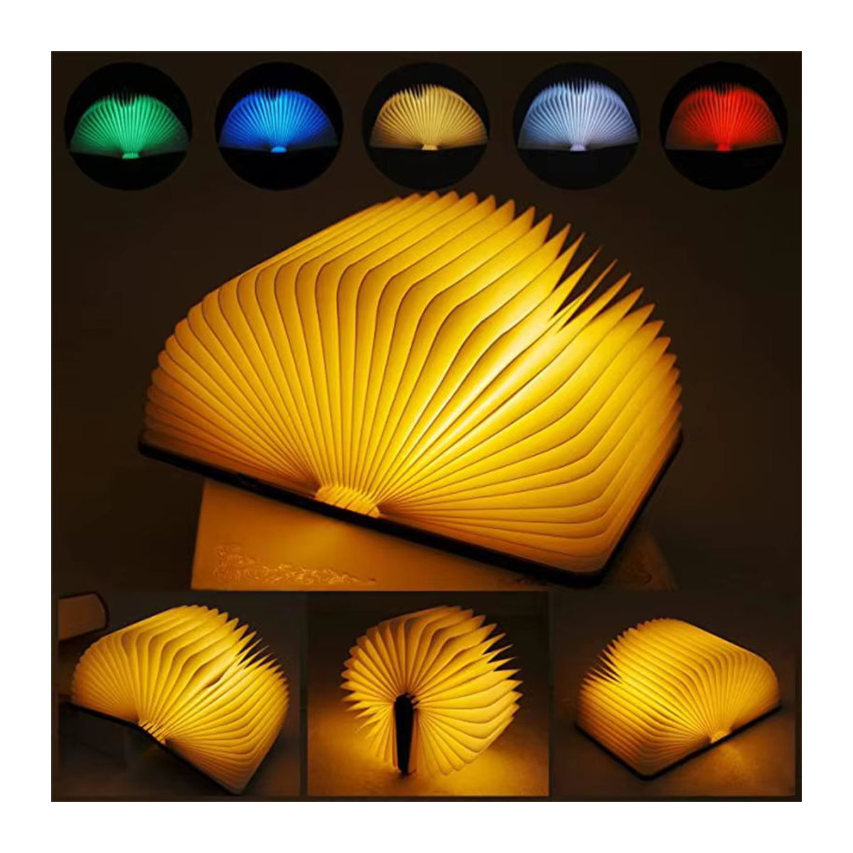 Kreative 3D LED Buch Klapplampe aus Holz mit RGB Farbwechsel, wiederaufladbare USB Nachttischlampe in Bunt für den Schreibtisch - Bild 2