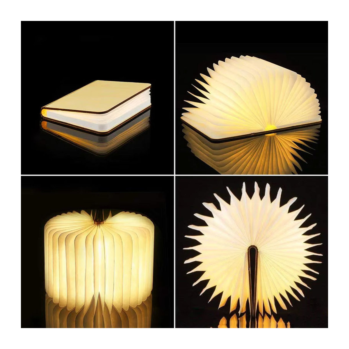 Kreative 3D LED Buch Klapplampe aus Holz mit RGB Farbwechsel, wiederaufladbare USB Nachttischlampe in Bunt für den Schreibtisch - Bild 4