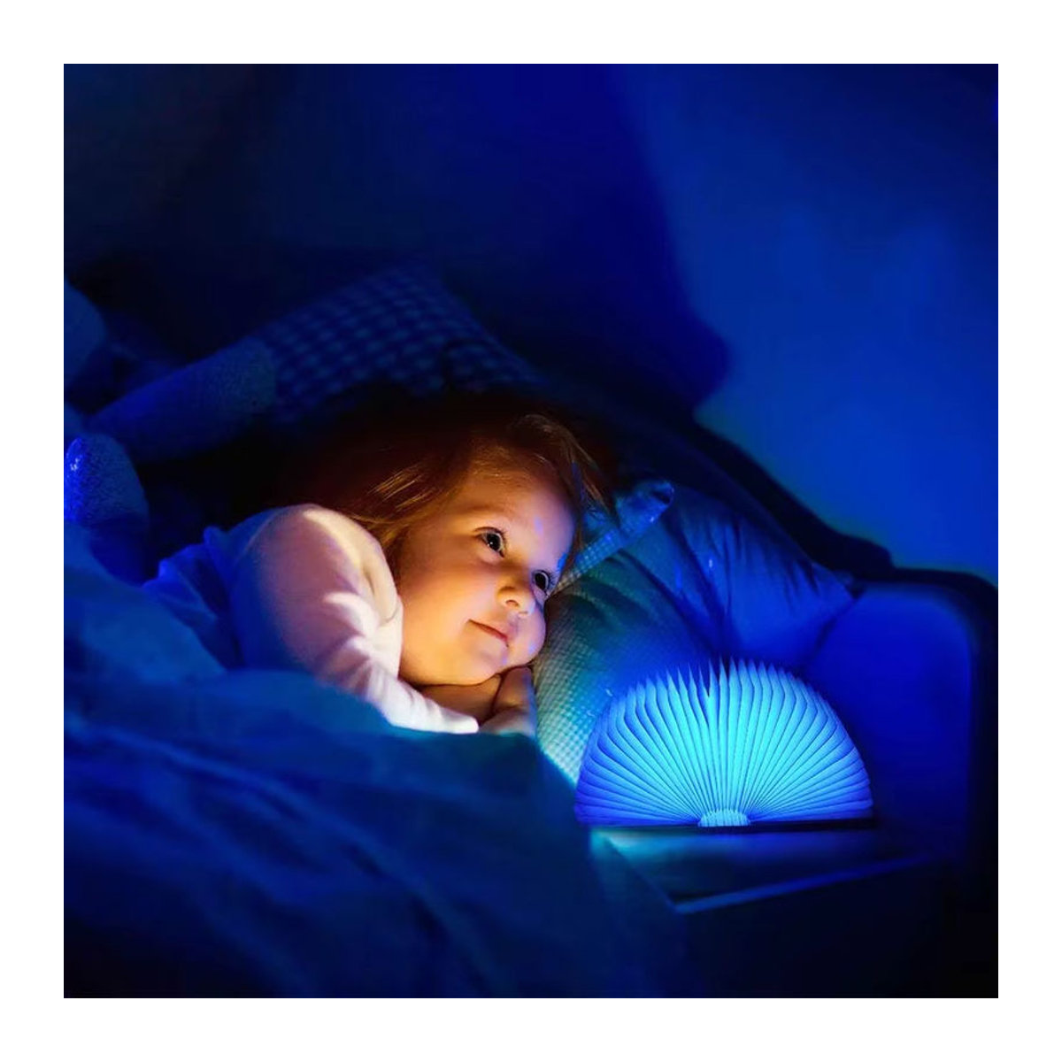 Kreative 3D LED Buch Klapplampe aus Holz mit RGB Farbwechsel, wiederaufladbare USB Nachttischlampe in Bunt für den Schreibtisch - Bild 6