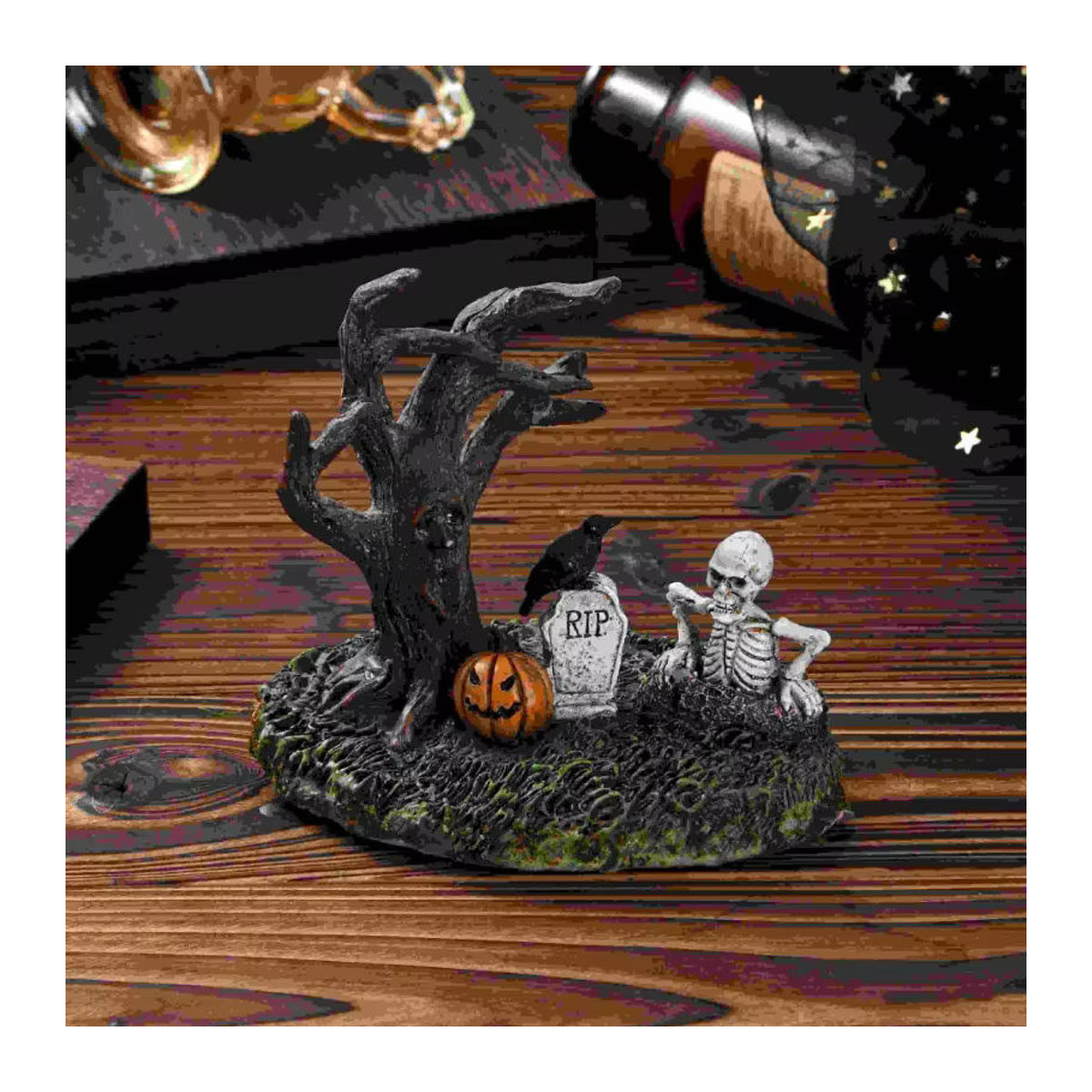 Kreative Halloween Dekoration aus Kunstharz als Landschafts-Ornament mit Geist und welkem Baum für deinen Desktop in Mehrfarbig - Bild 3