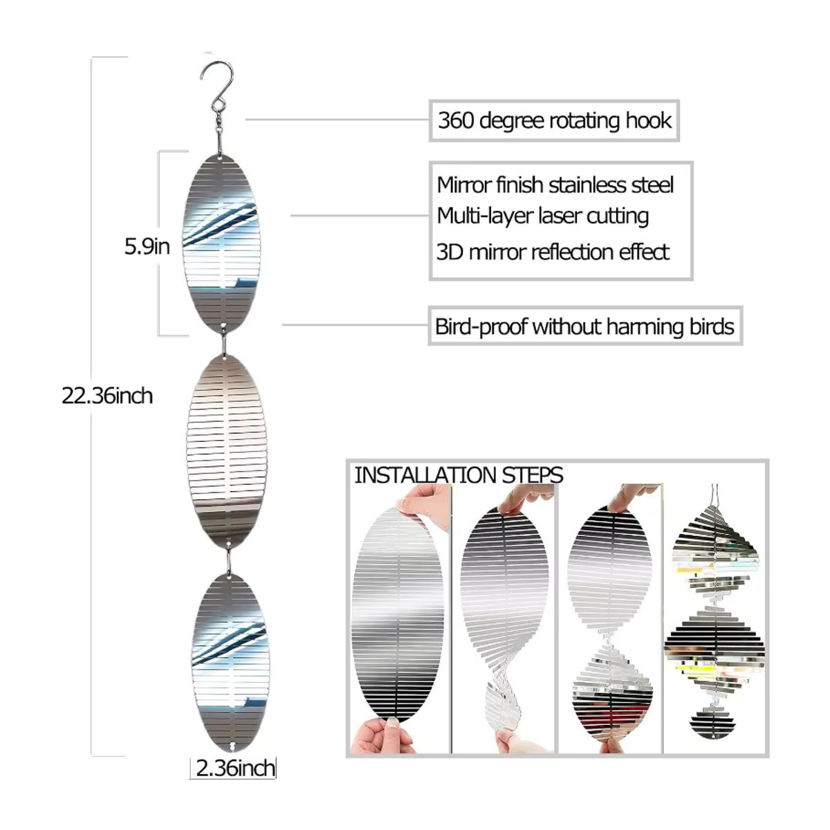 Kreative Home Metall Windspiel Vogel Reflektor Silber für die Garten Dekoration - Bild 6