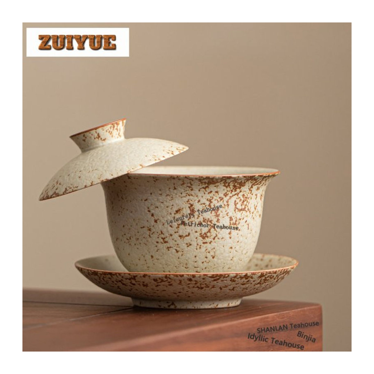 Kreative Keramik Gaiwan Tee-Schüssel mit Deckel Drei Talente Schweben in Beige, 200 ml - Bild 1