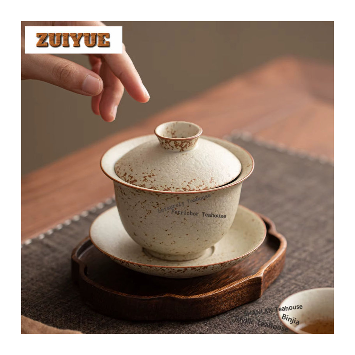 Kreative Keramik Gaiwan Tee-Schüssel mit Deckel Drei Talente Schweben in Beige, 200 ml - Bild 4