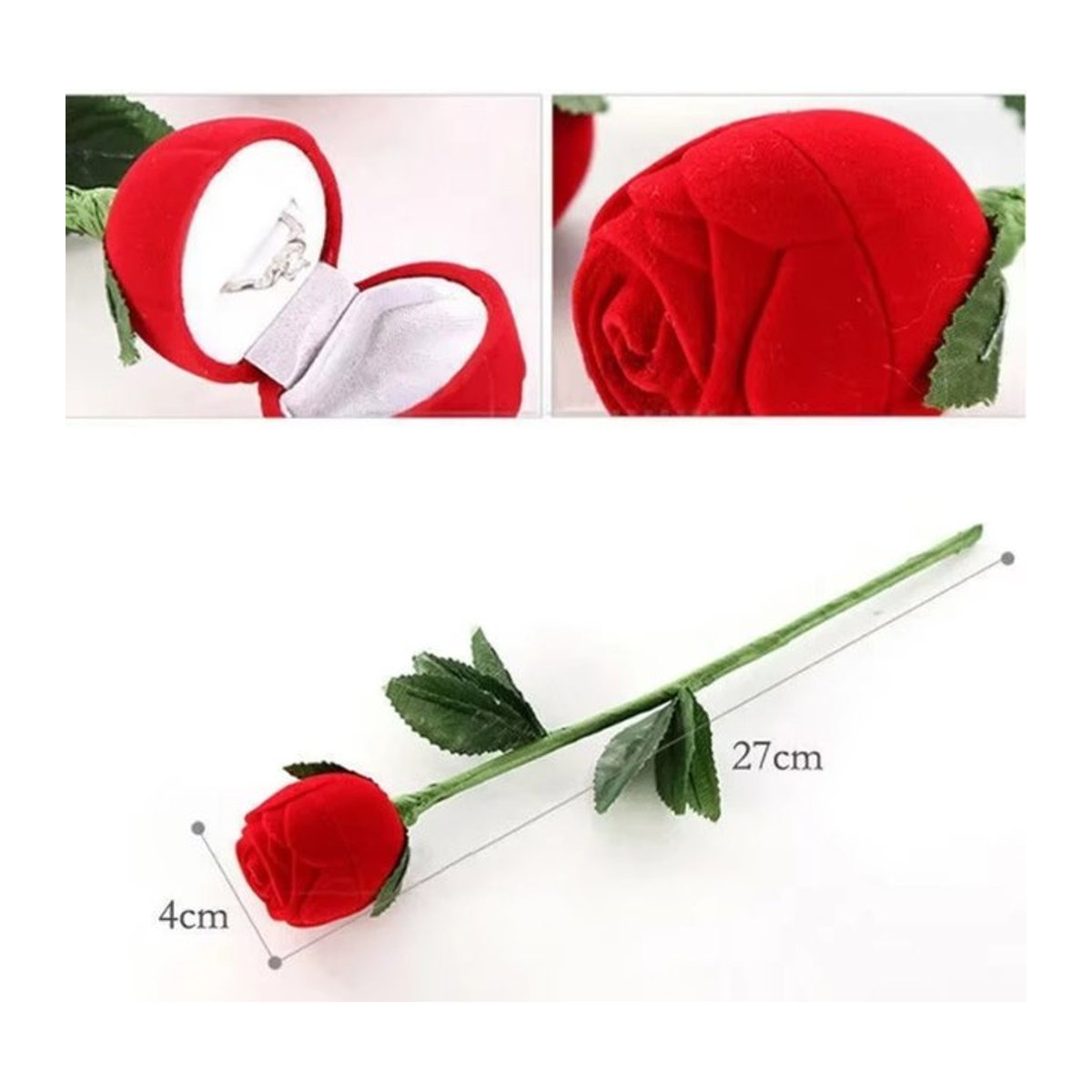 Kreative Ringbox mit floralem Rosenzweig-Design in Rot für Schmuck und Ohrringe - Bild 1