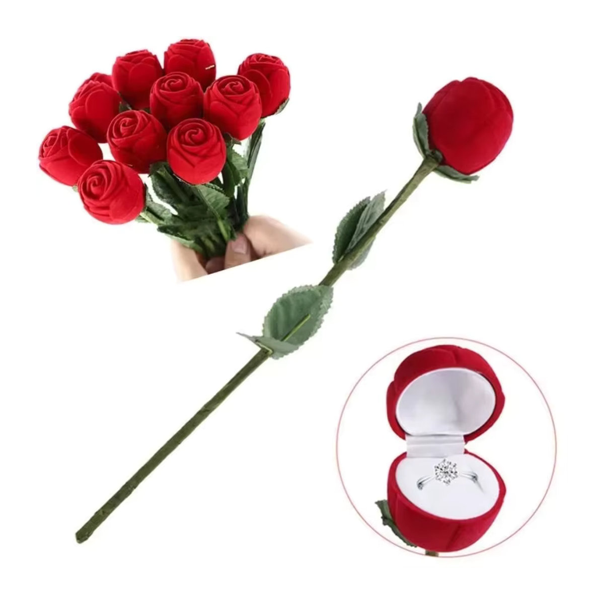 Kreative Ringbox mit floralem Rosenzweig-Design in Rot für Schmuck und Ohrringe - Bild 2