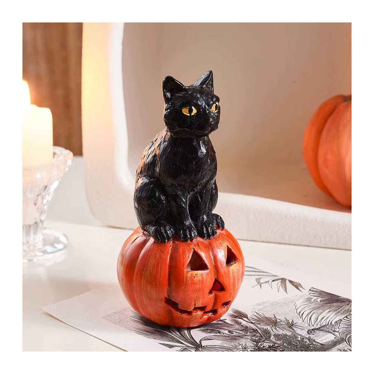 Kreative schwarze Katze als Halloween-Deko aus Kunstharz in hockender Form - Bild 5