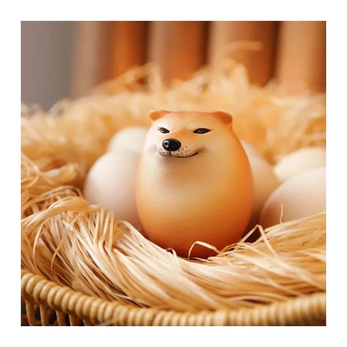 Kreative Shiba Inu Hund und Ei Dekoration aus Kunstharz in Orange für dein Home Office oder Büro - Bild 2