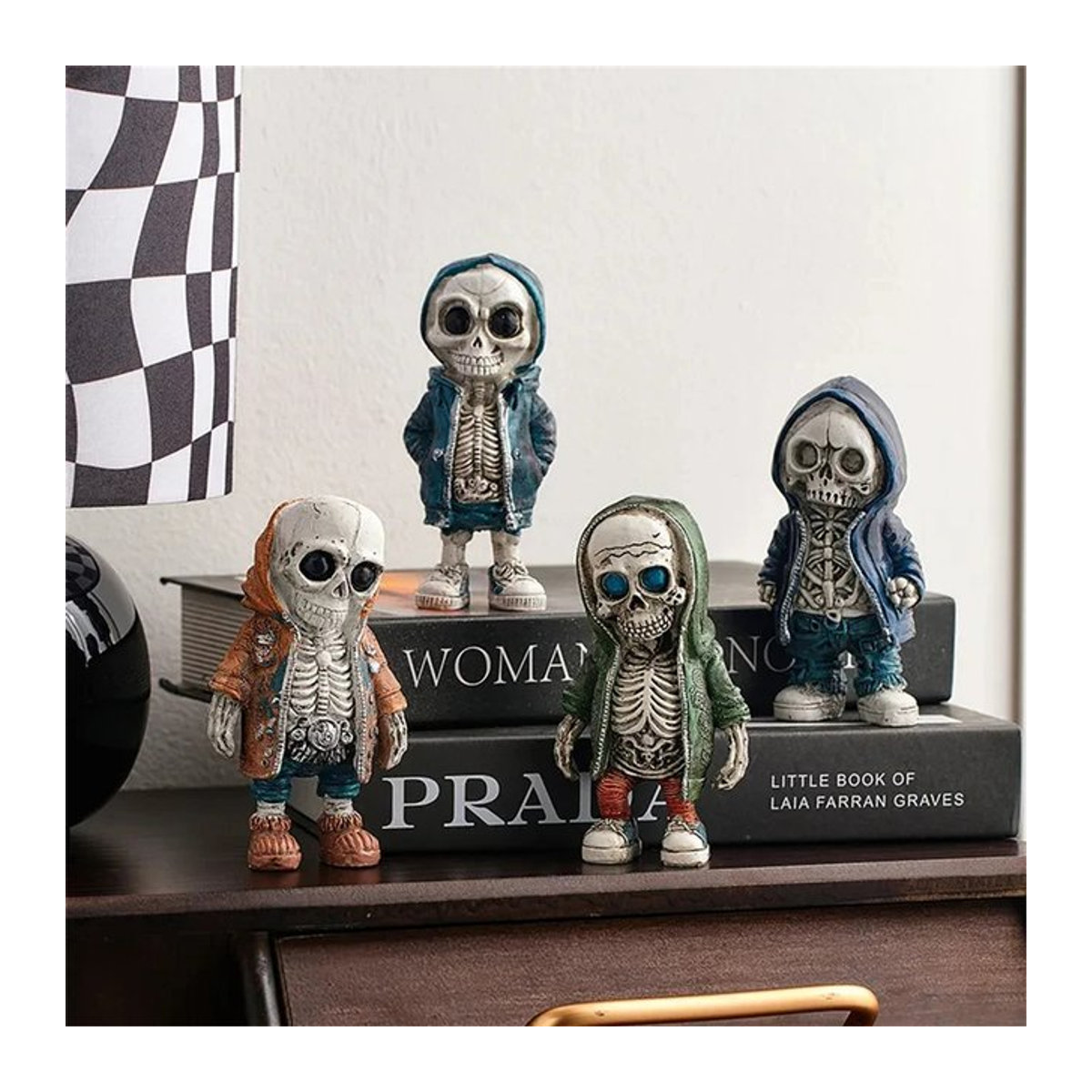 Kreative Skelett-Puppe aus Kunstharz als dekorative Charakter-Statue im Vintage-Stil für dein Zuhause, mehrfarbig - Bild 1