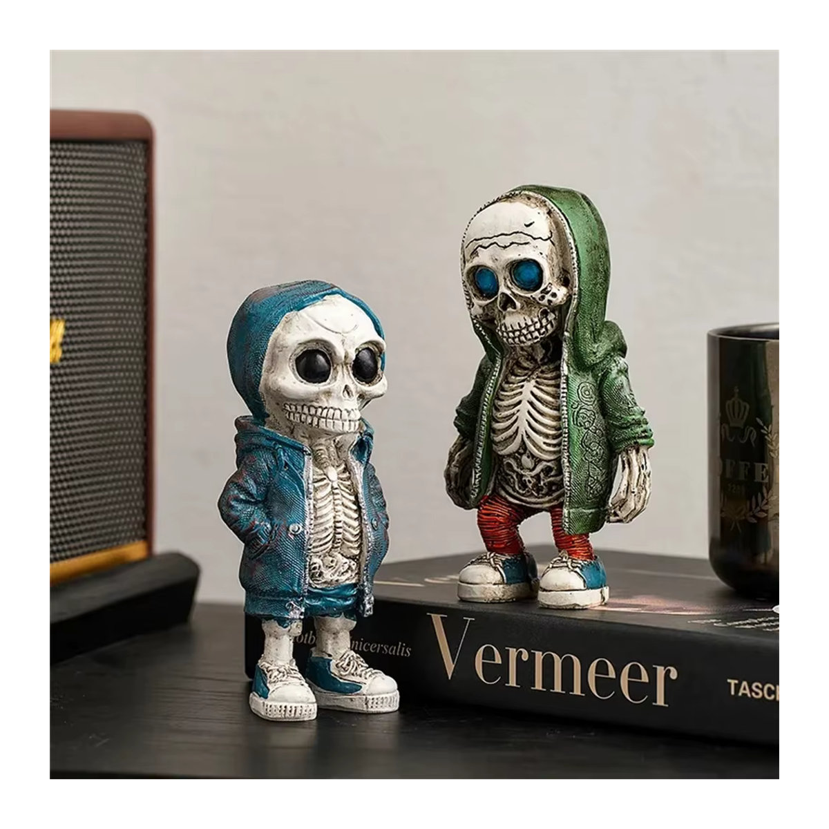 Kreative Skelett-Puppe aus Kunstharz als dekorative Charakter-Statue im Vintage-Stil für dein Zuhause, mehrfarbig - Bild 3
