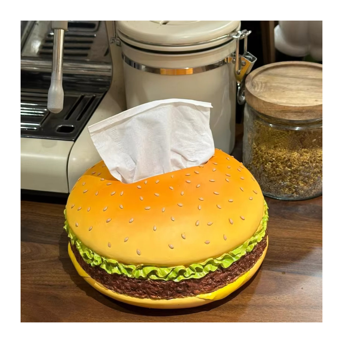 Kreative Taschentuchbox im Hamburger-Design aus Kunstharz und Papier, mehrfarbiges Retro-Wohnaccessoire im Vintage-Stil - Bild 2