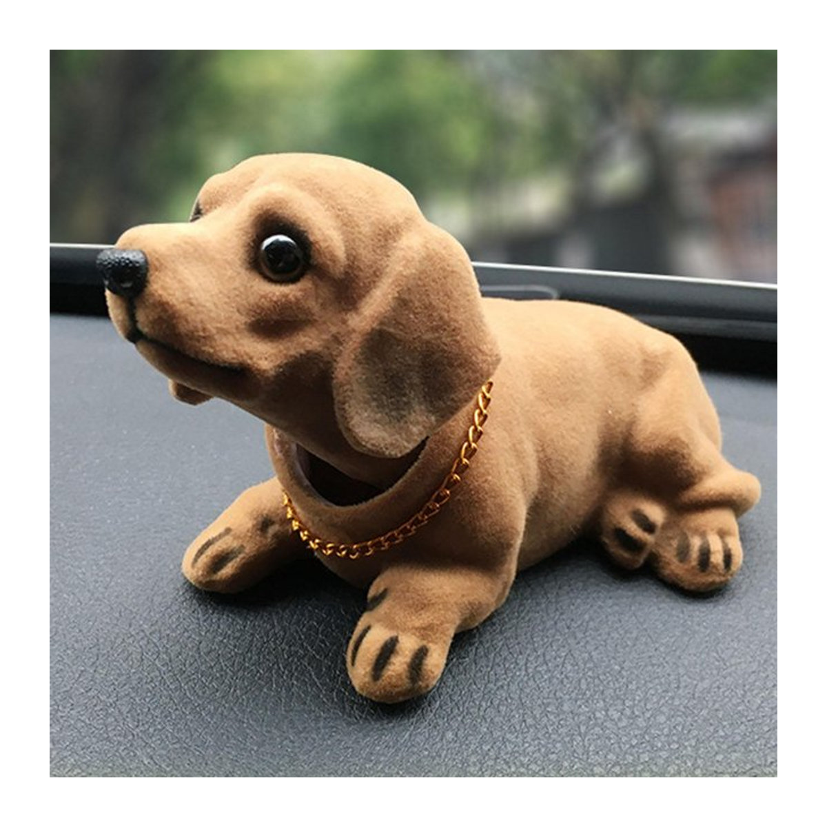 Kreative Wackelkopf-Hundfigur von perfeclan in Braun aus Kunstharz als Ornament-Statue für das Auto-Armaturenbrett oder zur Tischdekoration - Bild 1