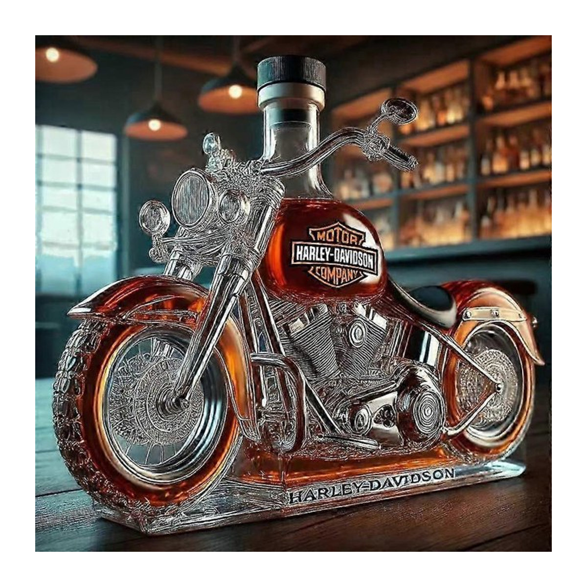 Kreative Whiskyflasche in Motorradform aus Glas mit 3D-Gravur, 325 ml Karaffe für Sammler und Motorradfahrer, transparent - Bild 1