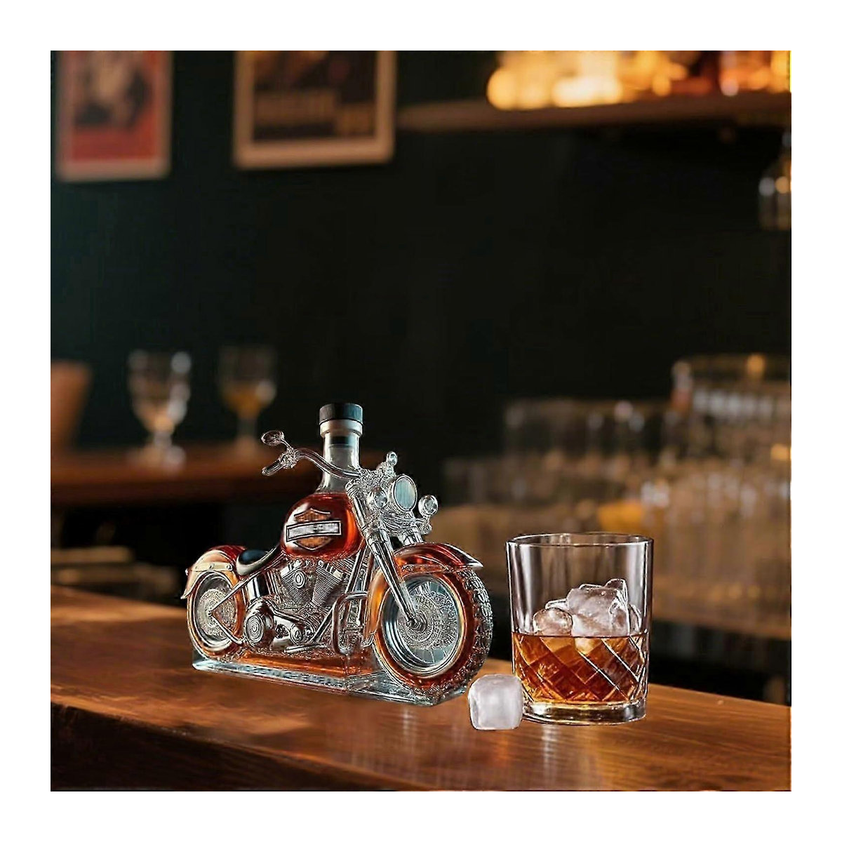 Kreative Whiskyflasche in Motorradform aus Glas mit 3D-Gravur, 325 ml Karaffe für Sammler und Motorradfahrer, transparent - Bild 2