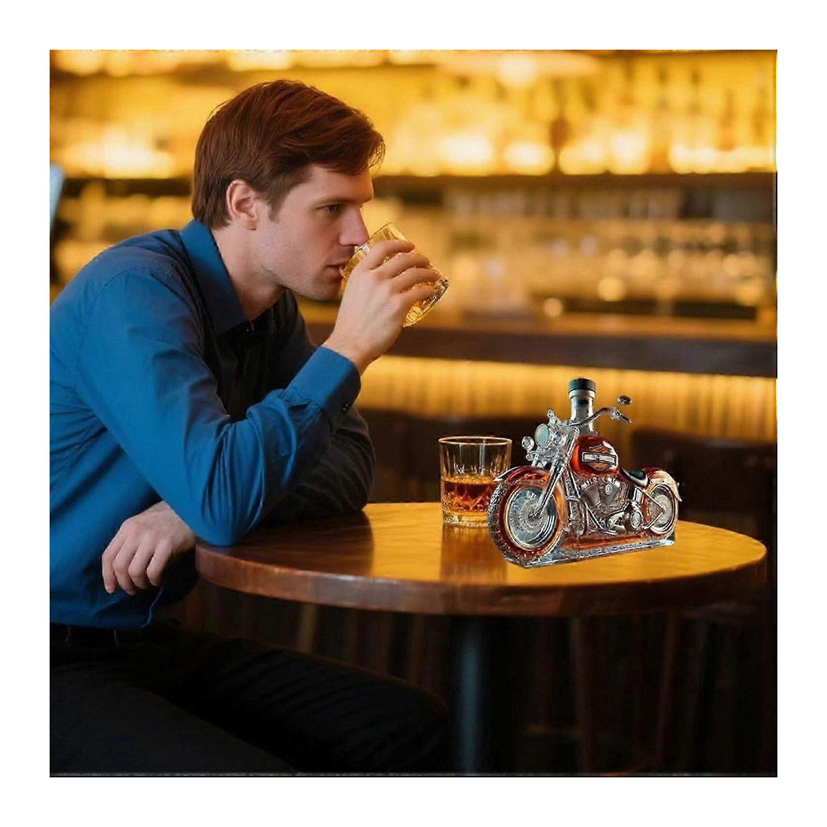 Kreative Whiskyflasche in Motorradform aus Glas mit 3D-Gravur, 325 ml Karaffe für Sammler und Motorradfahrer, transparent - Bild 4