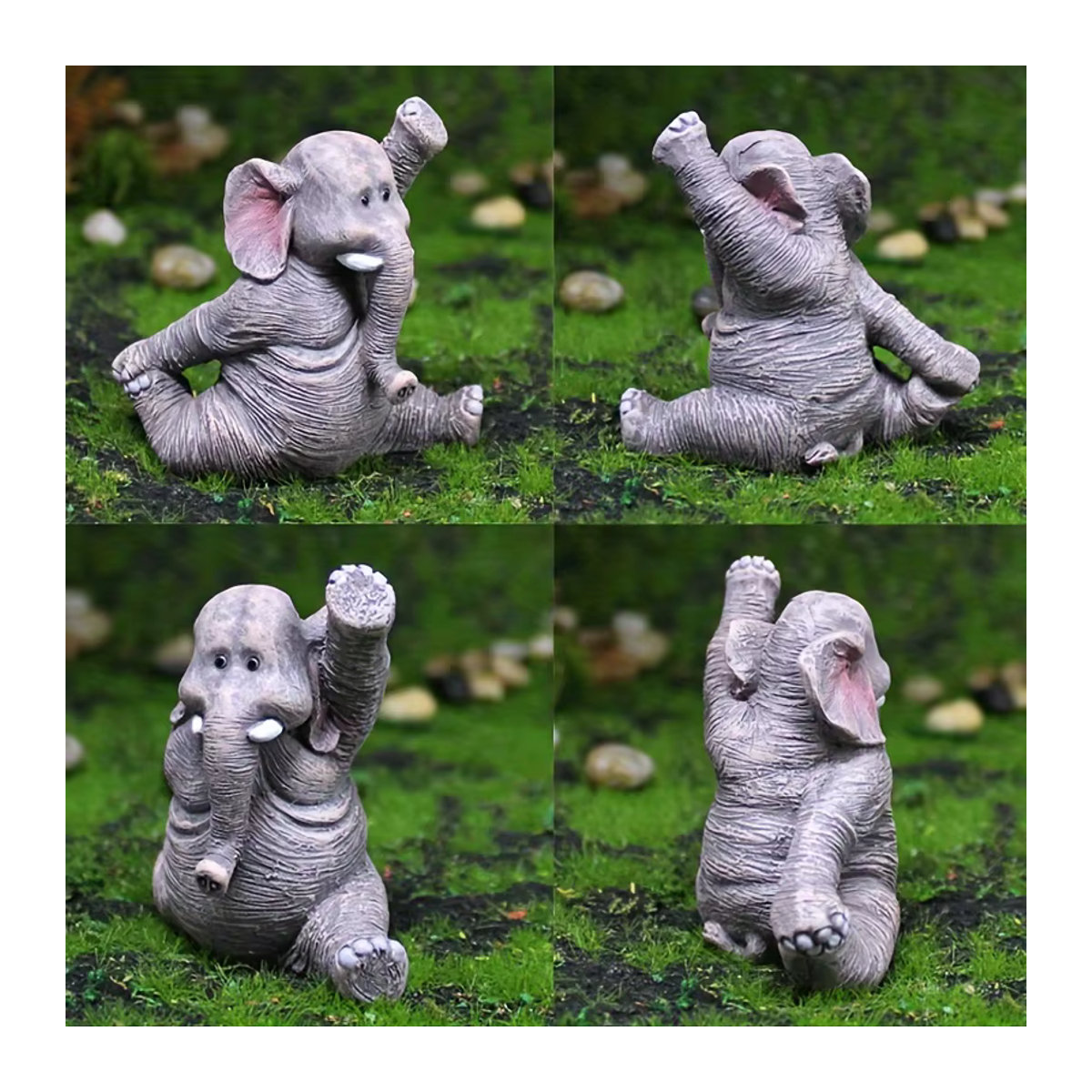 Kreative Yoga-Baby-Elefanten Miniatur-Statuen aus Kunstharz in Grau für deine Desktop-Dekoration - Bild 2