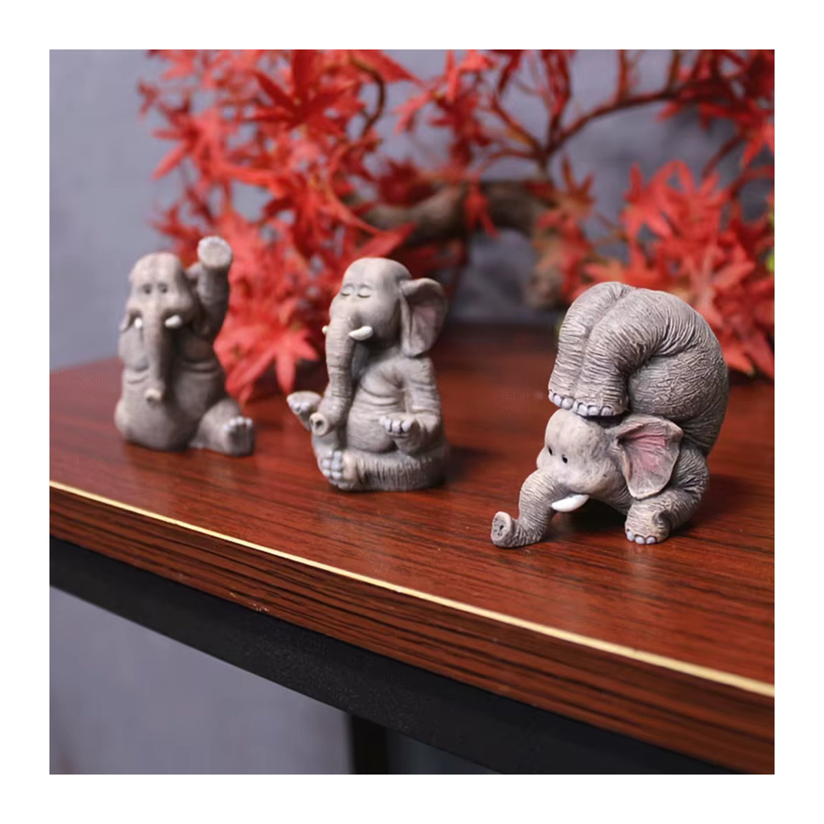 Kreative Yoga-Baby-Elefanten Miniatur-Statuen aus Kunstharz in Grau für deine Desktop-Dekoration - Bild 5