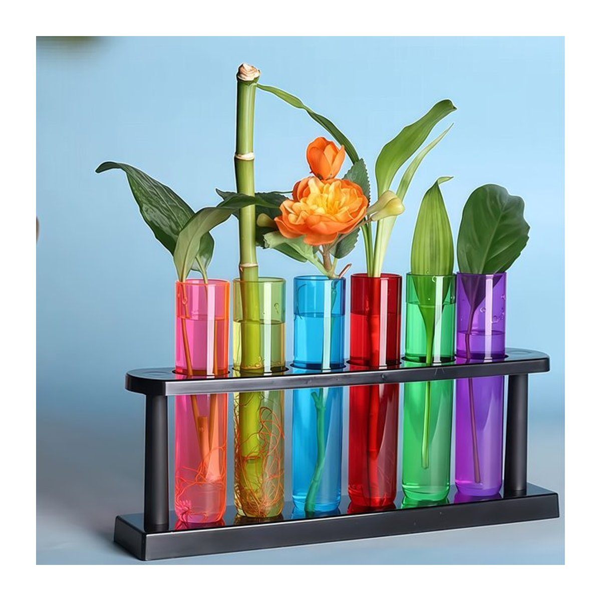 Kreativer Blumenständer für Schnittblumen mit Reagenzgläsern aus Glas in Mehrfarbig, moderner Hydrokultur-Blumentopf für Balkon und Dekoration - Bild 1