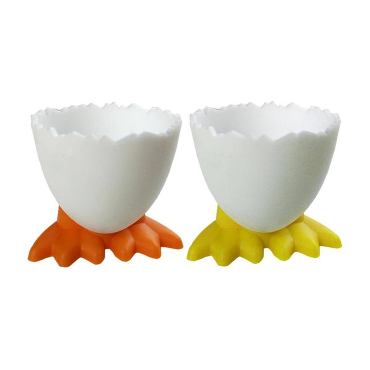 Kreativer Eierbecher in Hühnerfuß-Design aus Kunststoff, mehrfarbig und orange, ideale Tischdekoration für Ostern und die Küche - Bild 1