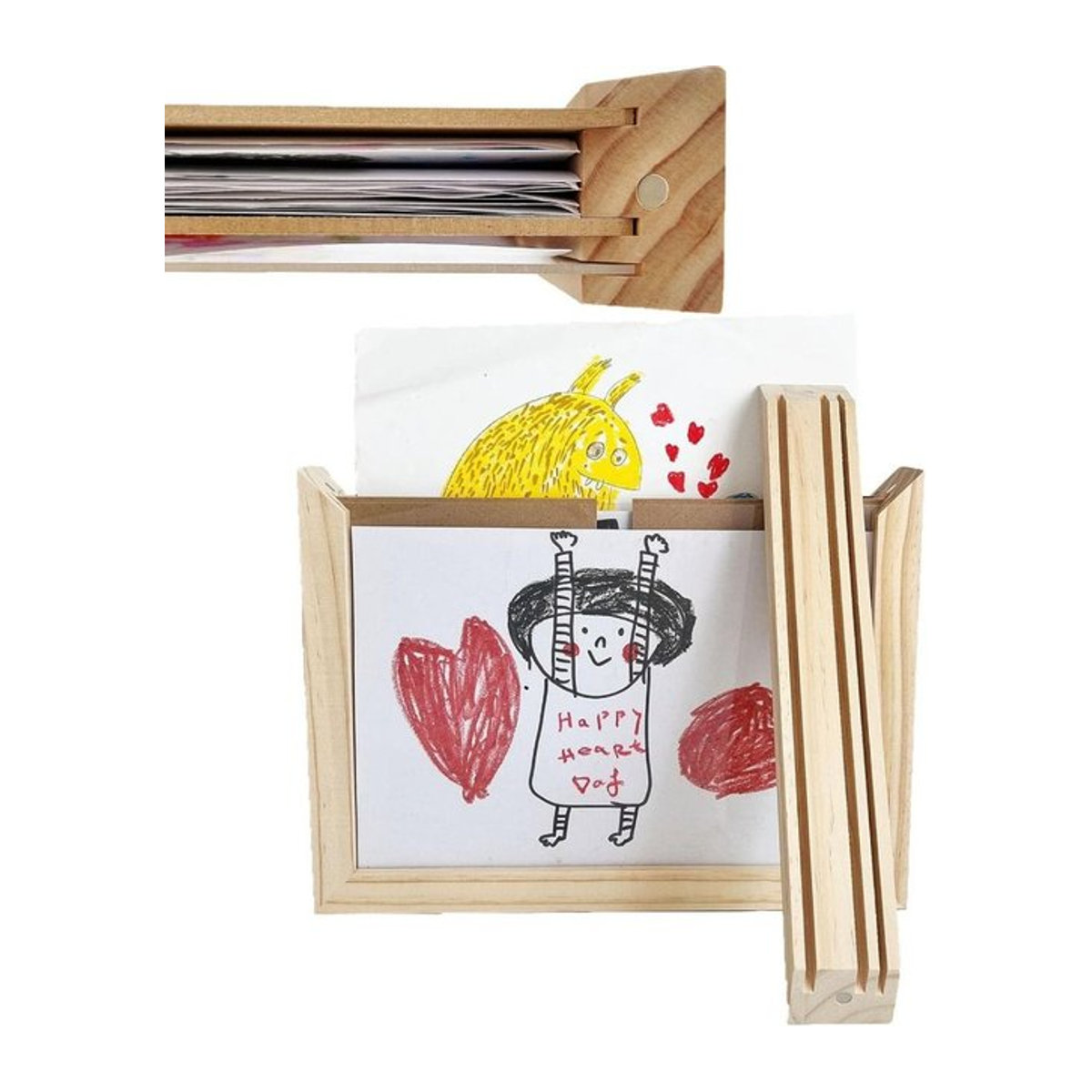 Kreativer Kunstrahmen aus Holz für Kinder in Braun, drehbar und austauschbar für Wandmontage oder Tischaufstellung - Bild 1